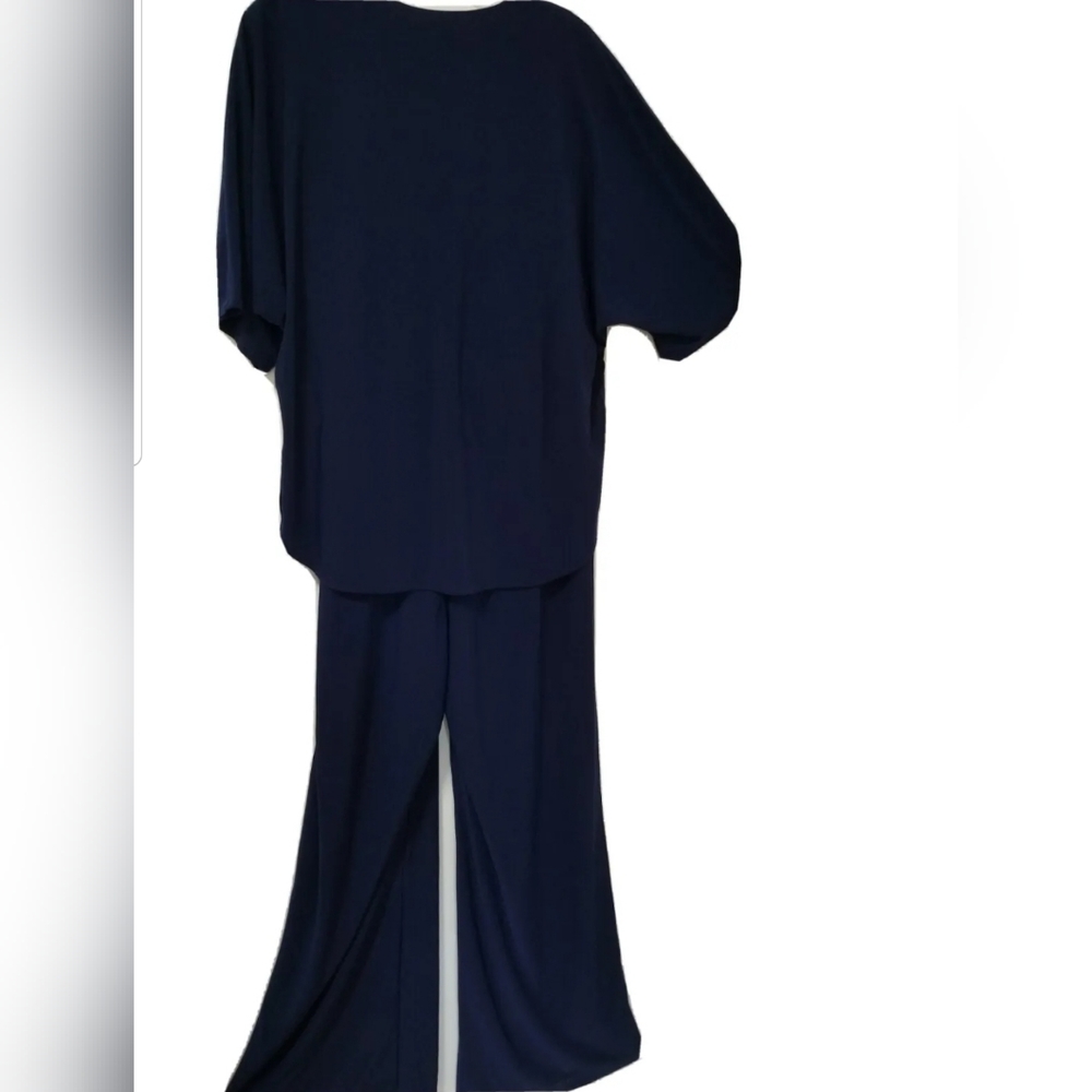 New Neiman Marcus Navy Blue Jersey Jumpsuit Wide Leg Stretch with Cape Size 8 - Picture 7 of 12